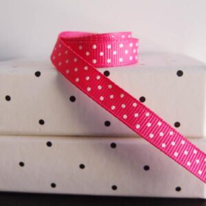 Grosgrain Ribbon - Shocking Pink with Swiss Dots (3/8" x 75')