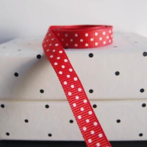 Grosgrain Ribbon - Red with Swiss Dots (3/8" x 75')
