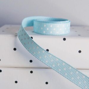 Grosgrain Ribbon - Light Blue with Swiss Dots (3/8" x 75')
