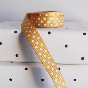 Grosgrain Ribbon - Gold with Swiss Dots (3/8" x 75')