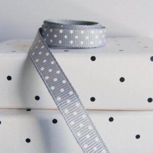Grosgrain Ribbon - Silver with Swiss Dots (3/8" x 75')