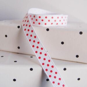 Grosgrain Ribbon - White with Red Swiss Dots (3/8" x 75')