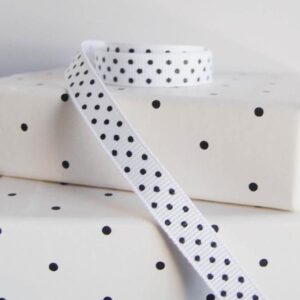 Grosgrain Ribbon - White with Black Swiss Dots (3/8" x 75')