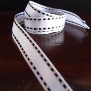 Grosgrain Saddle Stitch Ribbon - White/Black (3/8” X 75’)