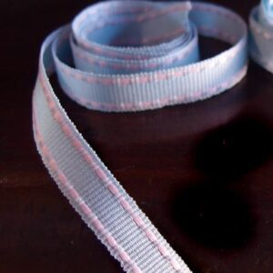 Grosgrain Saddle Stitch Ribbon - Light Blue/Pink (3/8” X 75’)