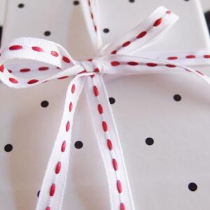 Mini Stitched Ribbon - White/Red(1/4" x 75')
