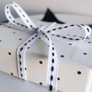 Mini Stitched Ribbon - White/Black (1/4" x 75')