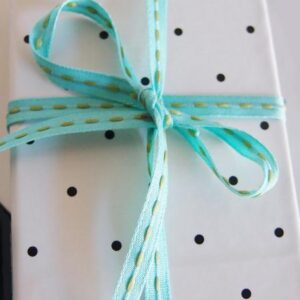 Mini Stitched Ribbon - Aqua/Lime (1/4" x 75')