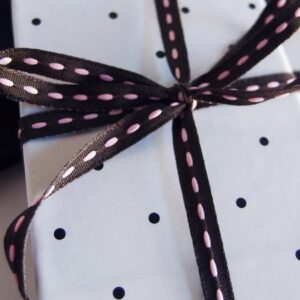 Mini Stitched Ribbon - Chocolate/Pink (1/4" x 75')