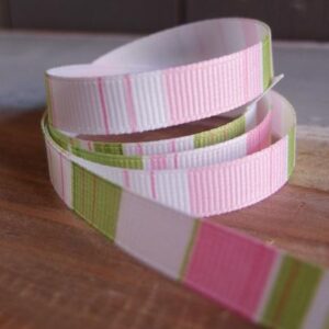 Grosgrain - Multi-Stripe Ribbon - White/Lime/Pink (3/8” X 75’)