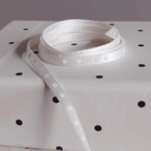 Mini White Dot Ribbon - Ivory Satin (1/8" x 75')
