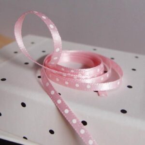 Mini White Dot Ribbon - Pink Satin (1/8" x 75')