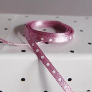 Mini White Dot Ribbon - Mauve Satin (1/8" x 75')