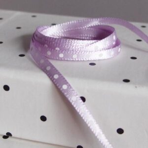 Mini White Dot Ribbon - Lavender Satin (1/8" x 75')