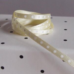 Mini White Dot Ribbon - Yellow Satin (1/8" x 75')
