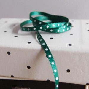 Mini White Dot Ribbon - Hunter Green Satin (1/8" x 75')