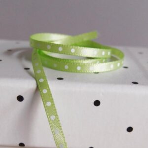 Mini White Dot Ribbon - Mint Satin (1/8" x 75')