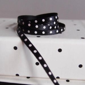 Mini White Dot Ribbon - Black Satin (1/8" x 75')