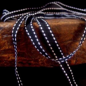 Grosgrain Saddle Stitch Ribbon - Black/White (3/8” X 75’)