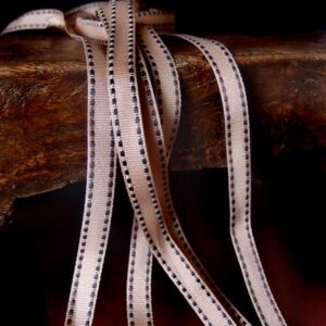 Grosgrain Dash Stitched Ribbon - Khaki/Chocolate (3/8” X 75’)