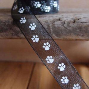 Organdy Paw Prints Ribbon - Black (5/8" x 75')