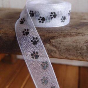 Organdy Paw Prints Ribbon - White (5/8" x 75')