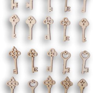 MultiCraft - CraftMedley - Laser-Cut Wood Shapes - Vintage Keys (20 Pieces)