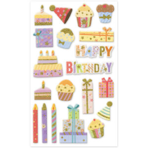 MultiCraft - Forever in Time - Paper Craft Stickers - 3D Glitter - Soft-Touch Themed - Happy Birthday